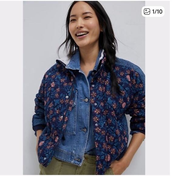 Anthropologie Saturday/Sunday Medium Quilted Pockets Bomber Floral Gayla Jacket - Picture 1 of 10